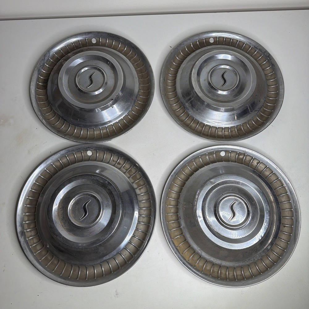 Vintage Set Of 4 15" Studebaker Hubcaps AS IS Garage Find!
